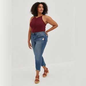 Knit Rib Cinched Front High Neck Top
